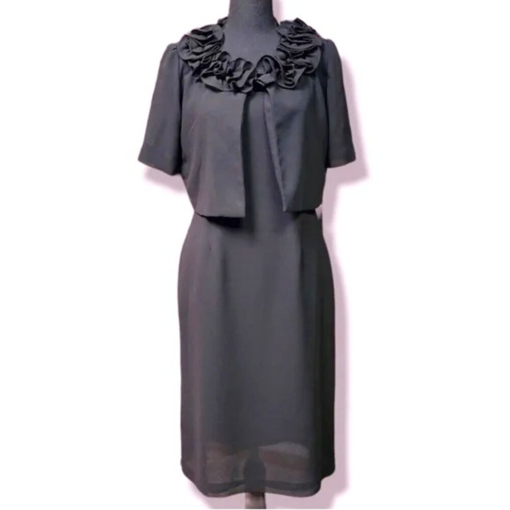 Danny & Nicole Black 2 Layered Sheer Dress Cropped Overcoat Roses Size 8
